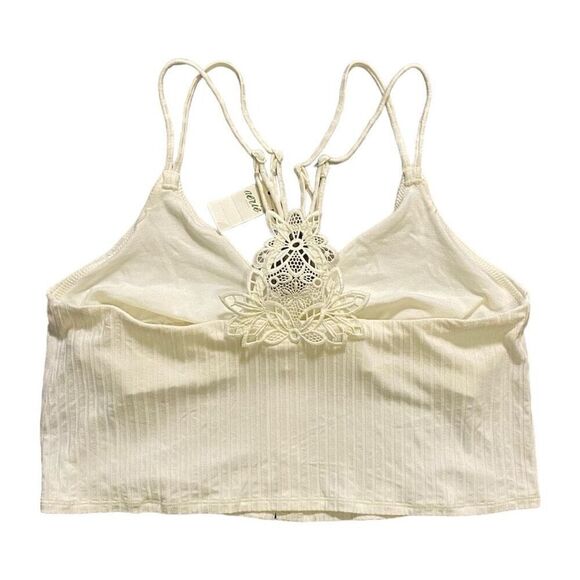 Aerie White Ribbed Lace Appliqué Back Crop Top Bralette NWT Size Medium - Picture 5 of 9
